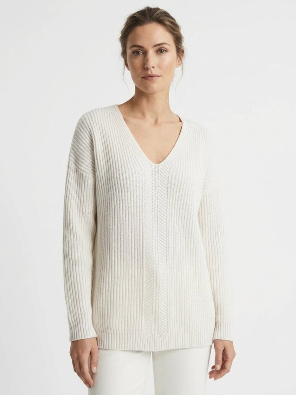 ARITZIA BABATON WHITE V-NECK SWEATER - XS